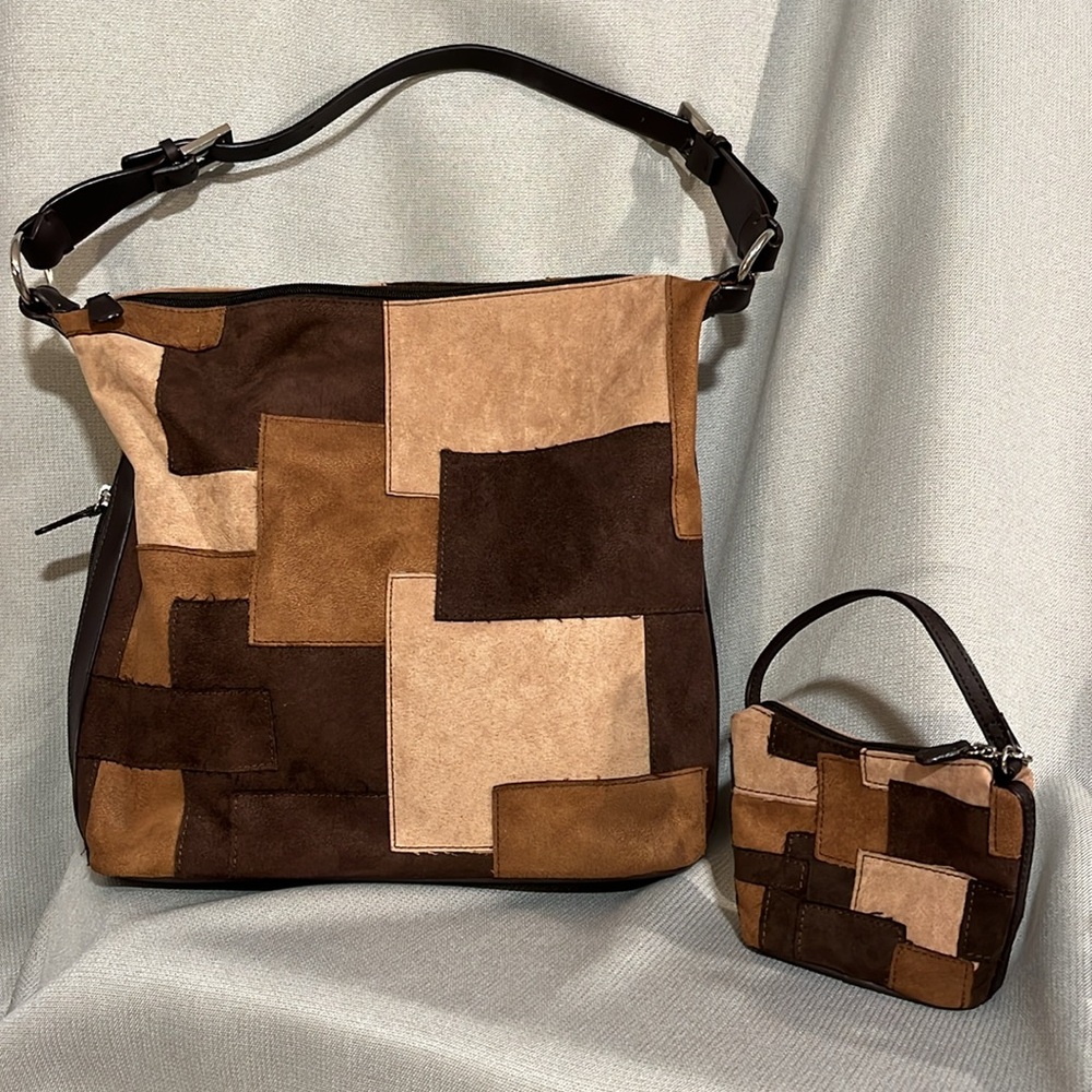 NWOT Faux Suede Patchwork Purse with Mini Purse